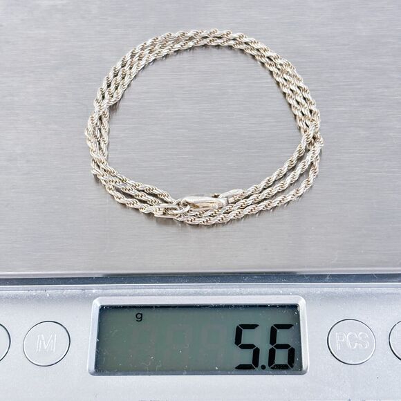 Vintage Italy Sterling Silver 925 1.7mm Rope Chain Necklace 17.75" - Picture 3 of 3